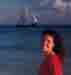 Andrea on beach with ship
